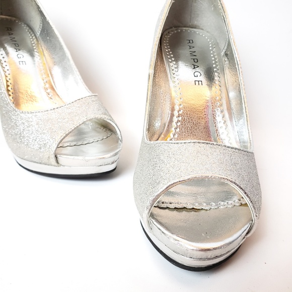 Rampage Silver glitter peep toe platform heels, 8. - Picture 2 of 7